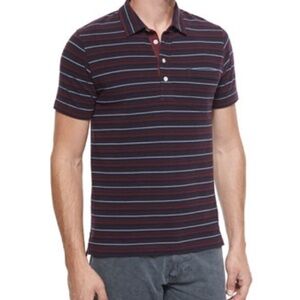 Billy Reid Pensacola Striped Pique Polo Shirt Red Pattern Large